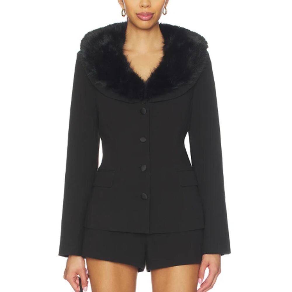 New ASTR the Label Faux Fur Collar Blazer Black Size XL NWT